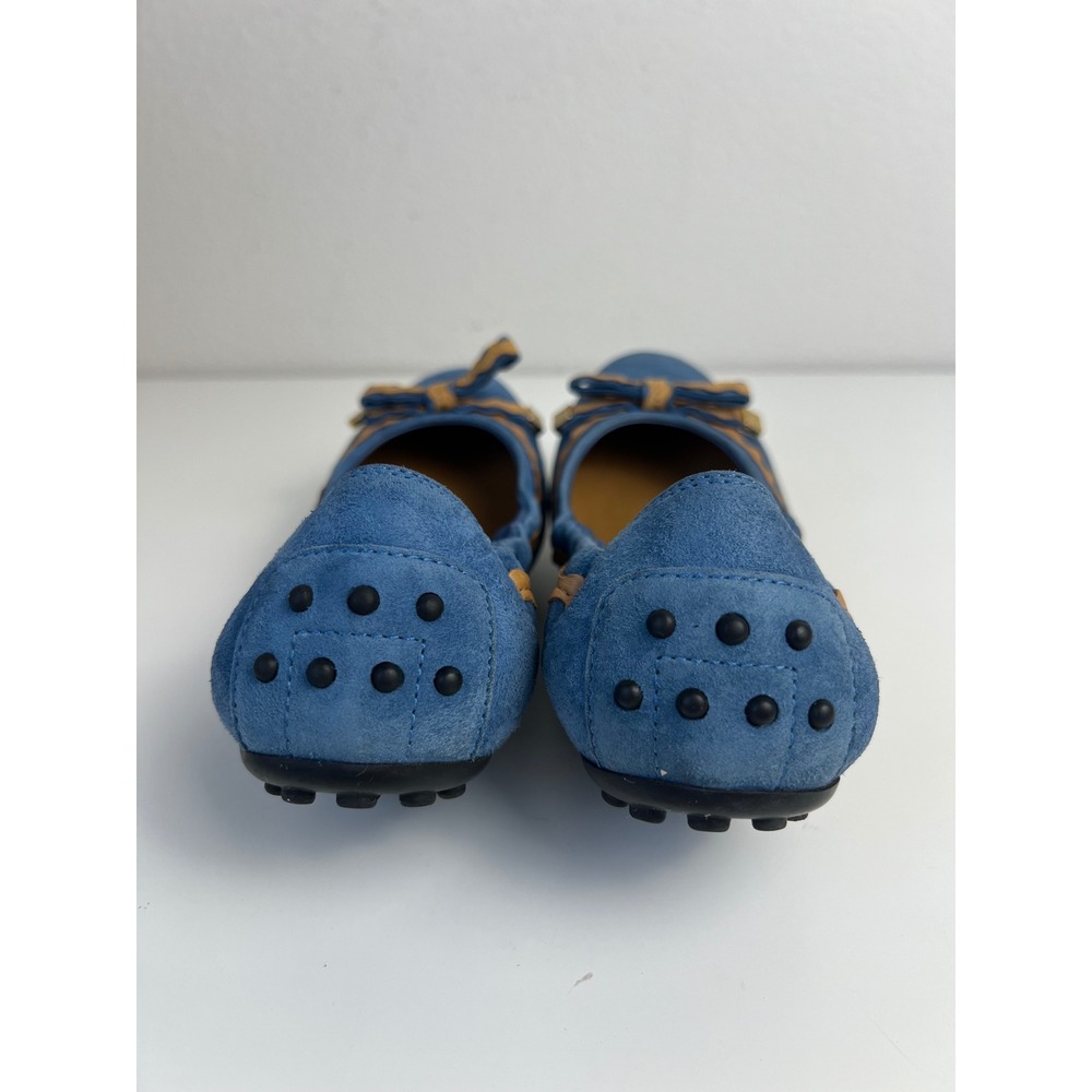 TOD'S Blue Suede Ballet Flats Bow Gommino Driving Shoes Italy EU 36.5 US 6 - Picture 4 of 9